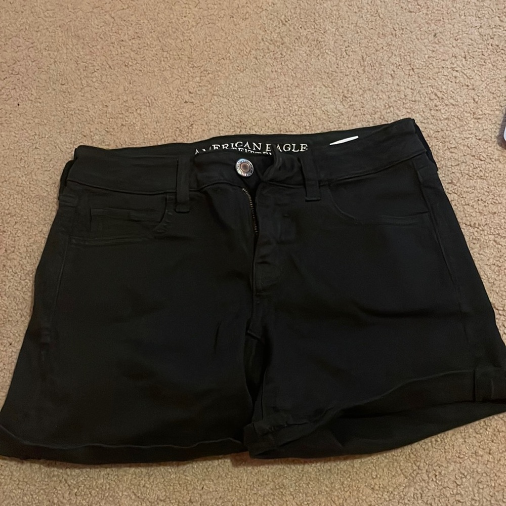 super stretch black jean shorts